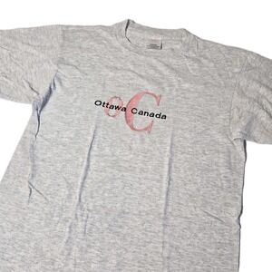 Vintage Ottawa‎ Canada Shirt Womens Medium Gray Short Sleeve Travel Embroidered
